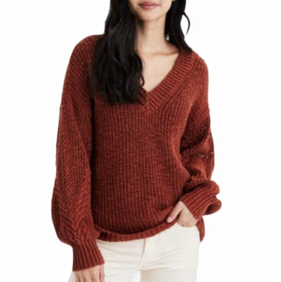 American Eagle - Rust V-Neck Hand Knit Oversized Sweater Cotton - Picture 1 of 15
